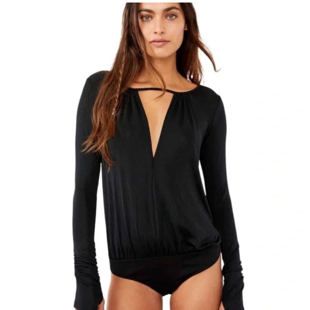 Free People Bodysuit Kaya Keyhole Black Bodysuit XS